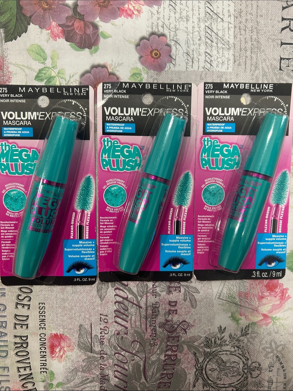 LOT OF 3 Maybelline Volum' Express The Mega Plush Waterproof Mascara #275